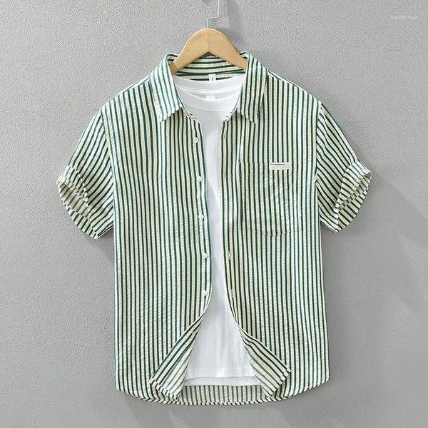 Camisas casuais masculinas elegante listrado camisa para homens 2024 verão harajuku moda bonito blusas juventude meninos masculinos soltos tops legais