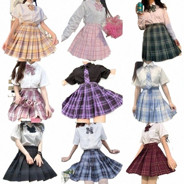 scuola ragazza uniforme gonne a pieghe uniforme scolastica giapponese vita alta a-line gonna scozzese sexy uniformi JK per la donna set completo h5Qg #