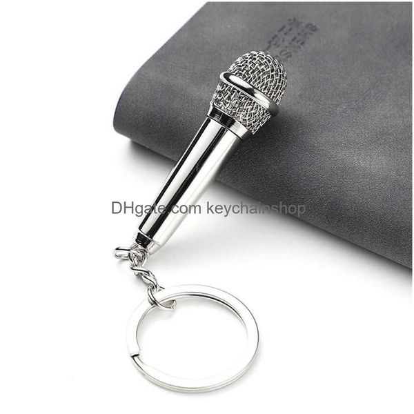 Schlüsselanhänger Lanyards 2 stücke Metall Hip-Hop Mikrofon Schlüsselbund Für Frauen Männer Mini Key Lustige Sänger Geschenk Zubehör R231005 Drop liefern DHYVD