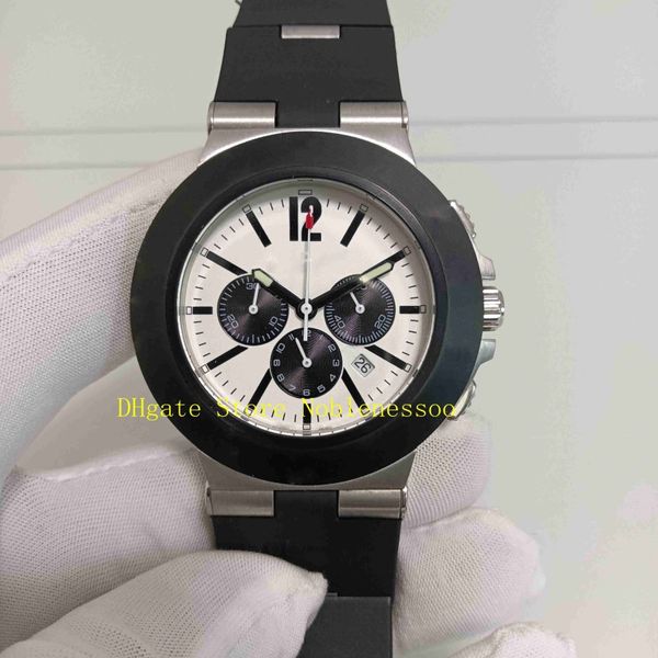 Top Quality Real Po Masculino Chrono Watch Mens White Dial Quartz Chronograph Data Rubber Strap 103383 Sport Men Relógios Wrist248H