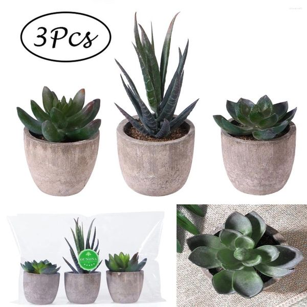 Flores decorativas 3 pçs simulado suculento planta em vaso falso plantas falsas com vasos para mesa restaurante janela decorar