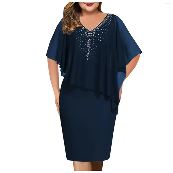 Abiti casual Plus Size Estate Donna Elegante sovrapposizione Asimmetrico Chiffon Paillettes Abito da sposa Abiti oversize S-5XL