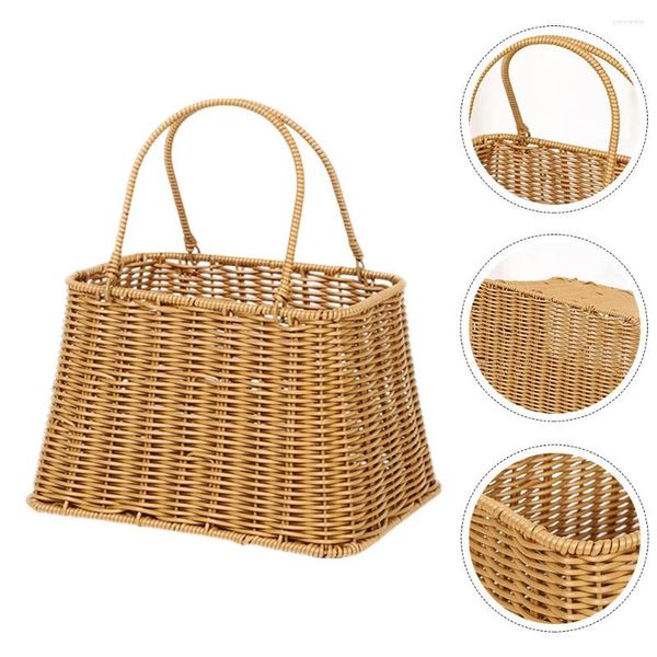 Borse portaoggetti Cestino per la spesa in finto rattan Frutta resistente all'usura Multifunzione per generi alimentari Ferro da stiro intrecciato a mano Picnic