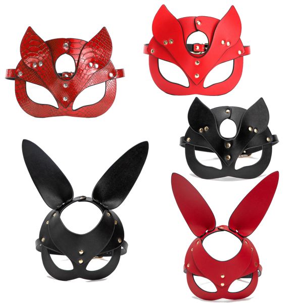 Produtos bdsm máscara brinquedos sexuais para mulheres bondage restrições de couro sexy cosplay coelho gato orelha coelho máscara masquerade festa rosto cosplay