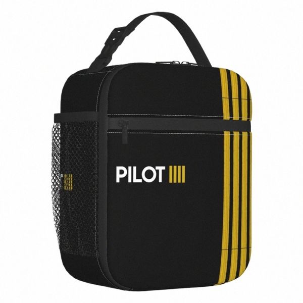 Pilot Captain Stripes Sacos de almoço isolados para mulheres Aviati Aviator Portable Thermal Cooler Food Lunch Box School H25i #