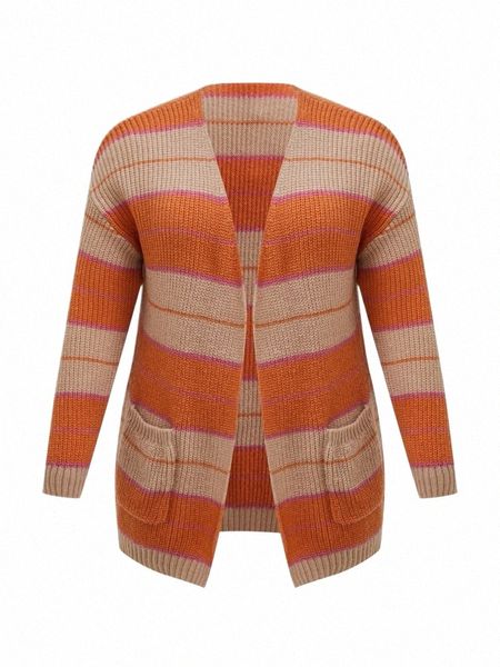 Onelink Plus Größe Wildleder Deer Wolle Herbst Winter Offene Strickjacke Pullover Jacke Mantel Für Frauen Orange Rosa Streifen Strickwaren Kleidung z9T5 #