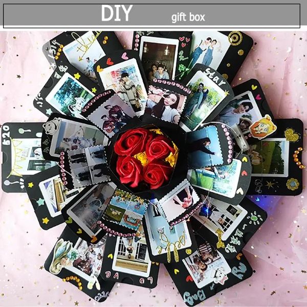 2024 Yaratıcı Hexagon Sürpriz Patlama Kutusu DIY El Yapımı Scrapbook Fotoğraf Albümü Düğün Sevgililer Noel Hediye Kutusu zanaat