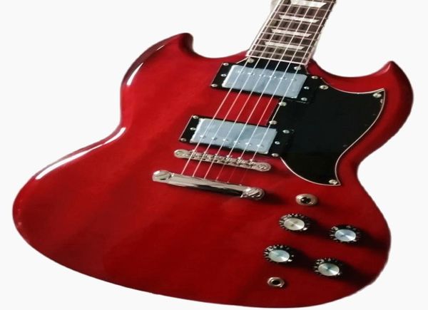 Neue Top-Qualität SG E-Gitarre FDSG4007 Weinrot Farbe Solid Body Pearl Inlay Griffbrett Chrom Hardware3672900