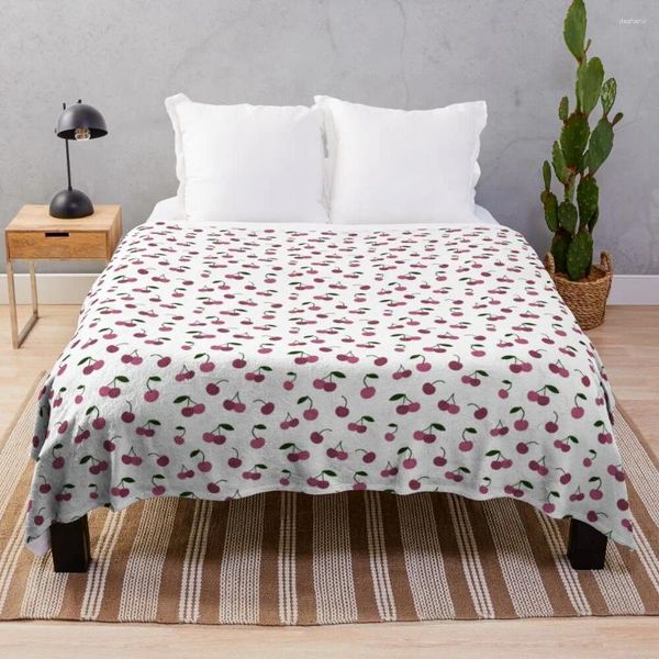 Coperte Coperta da tiro con motivo rosa ciliegia Calda biancheria da letto decorativa invernale per divano Tessuto di flanella