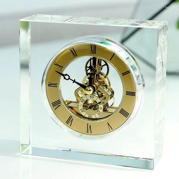 Orologi da tavolo Digitale Vetro Silenzioso Scrivania Orologio cubo di cristallo dorato di lusso Decorazione desktop Soggiorno Accessori interni Vintage