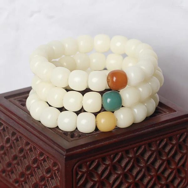 Bracciale Bodhi in giada bianca naturale che avvolge le dita perline di Buddha per uomo, gioielli con ciondoli alla moda in stile etnico, regalo commemorativo