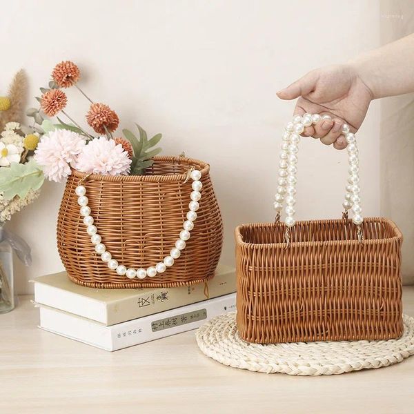 Sacos de compras Armazenamento de flores Cesta de rattan Tira de madeira Preparação Decoração Arranjo Suprimentos criativos pequenos