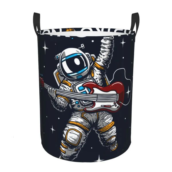 Çamaşır Sepeti Çılgın astronot çalıyor gitar slogan bez katlanır kirli giysiler oyuncaklar depolama kovası ev 240319