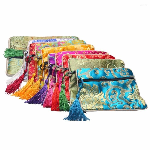 Sacos de armazenamento 10 pcs zipado zíper jóias jade vintage estilo chinês bolsa pacote pulseira senhorita