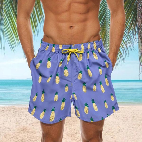 Pantaloncini da uomo Casual Nuoto hawaiano Pantaloni con stampa di frutta Pantaloncini al ginocchio Coulisse Doppia tasca Abbigliamento da spiaggia estivo