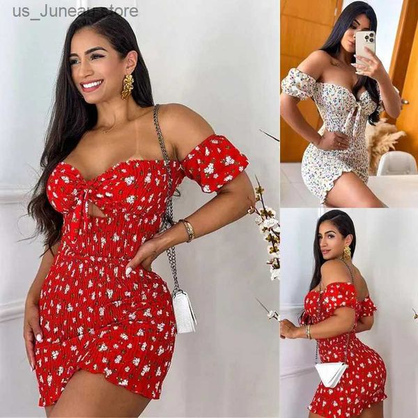 Grundlegende Freizeitkleider Neuankömmling 2024 Heißer Verkauf Damen One Neck Short High Waist Sexy Etuikleider Rot und Weiß Modekleidung Abendkleider T240330