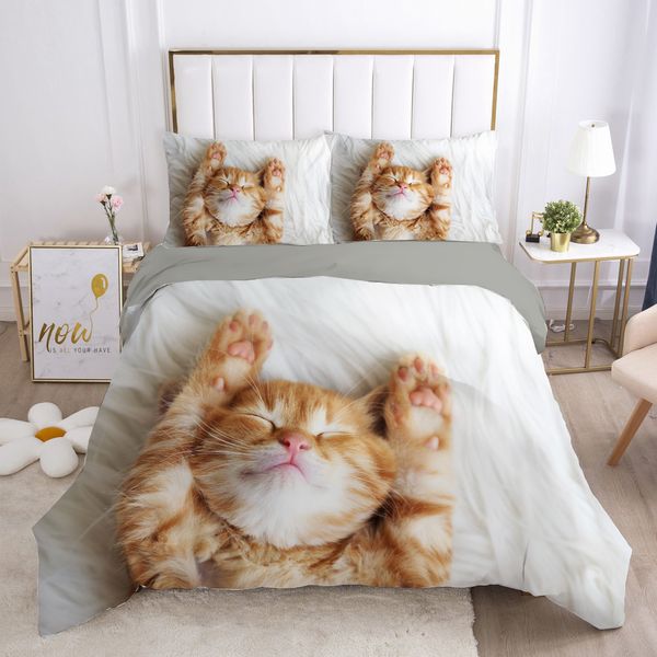 Katzen Bettdecke Cover Set Schöne Tierkätzchen gedruckte Quilt -Cover Kinder Teenager Mädchen Tier Doppel König Kingsize Polyester Bettwäsche Set