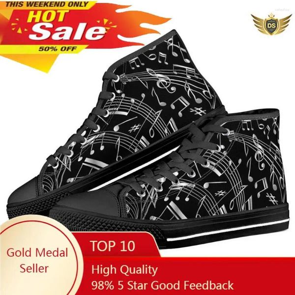 Sapatos casuais preto notas de música impressão alta lona superior para homens clássico masculino vulcanizado adolescente meninos casal tênis planos