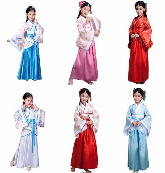 Древний китайский доктор для девочек Дети Кимо Традиционный этнический веер Студенты Хор Танцевальный костюм Японский стиль Кимо Юката C2tx #