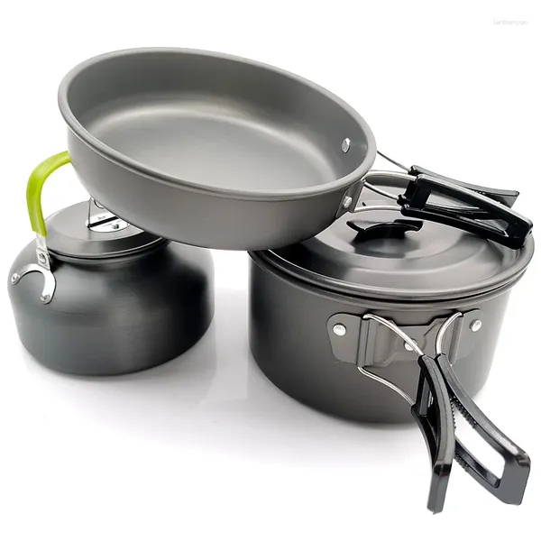 Set di pentole Set da campeggio ultraleggero per picnic Bollitore per acqua portatile da esterno Pentola da viaggio Kit da cucina in alluminio Utensili da escursionismo