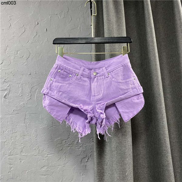 Wind Sexy Niedrige Taille Denim Shorts Damen Hot Pants Sommer Neue Quaste Rand Breite Bein A-linie Lila Hszc