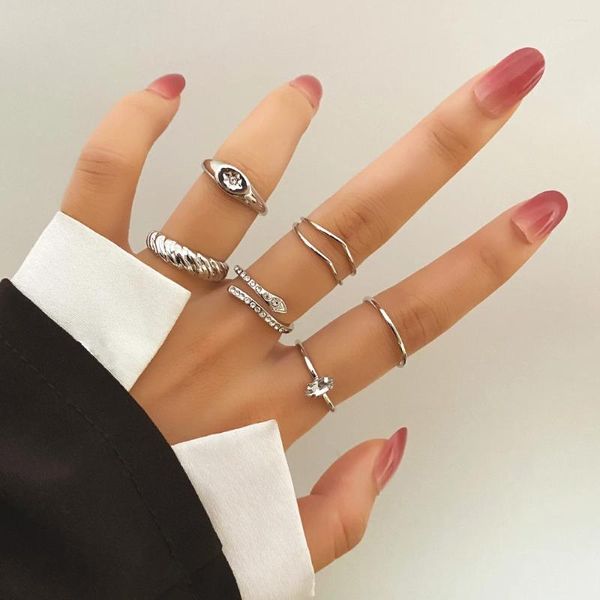 Küme halkaları moda metal kristal parmak yüzüğü seti vintage altın renkli yılan geometrik daire mafsal bohemya trend takı hediyeleri