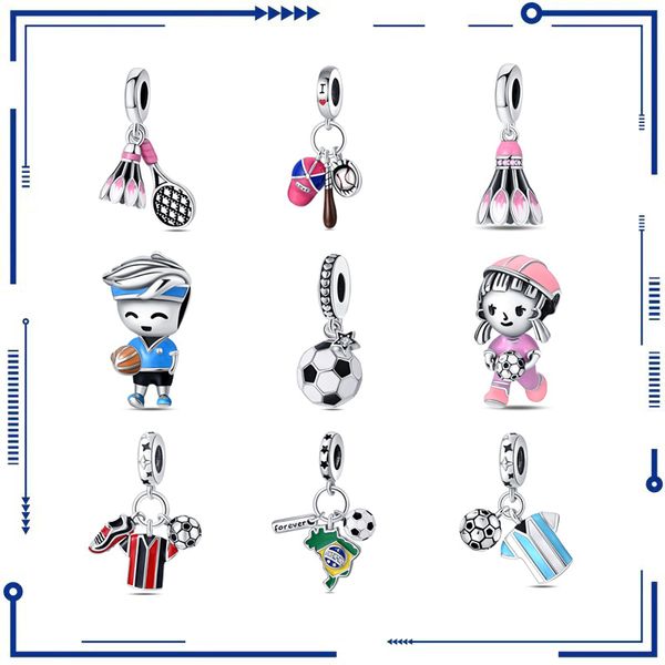 925 prata pingente contas esportes fitness futebol pingente novo diy jóias acessórios pulseira cross border atacado frete grátis