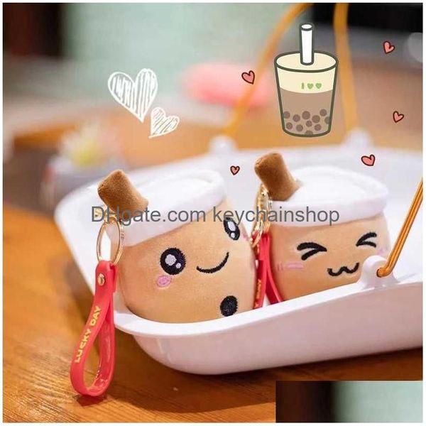 Chaveiros Lanyards 10cm Kaii Bubble Tea Cup Chaveiro Soft P Toy Stuffed Boba Boneca Linda Mochila Decoração Melhor Presente para Meninas Ki Dhbac