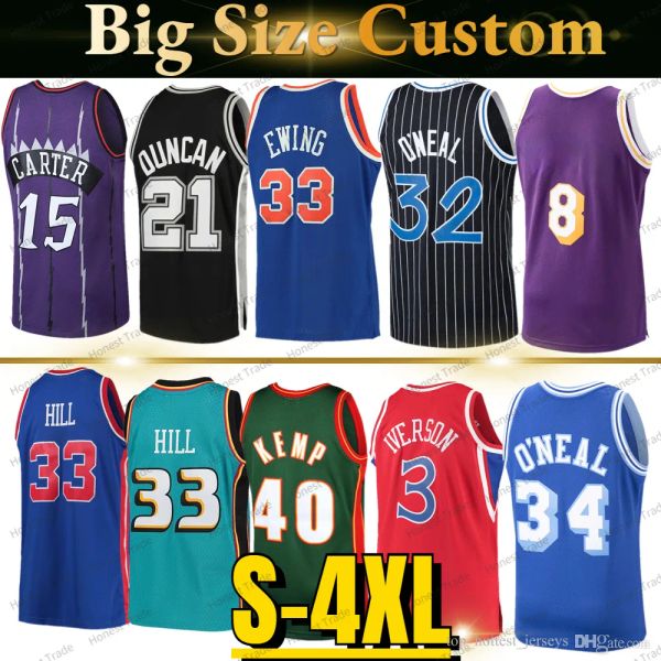 Maglia da basket personalizzata di grandi dimensioni a buon mercato 33 Bird Abdul Jabbar Grant Hill Karl Malone 40 Shawn Kemp 32 Shaquille 34 Oneal Iverson Youth Boys cucita stampata