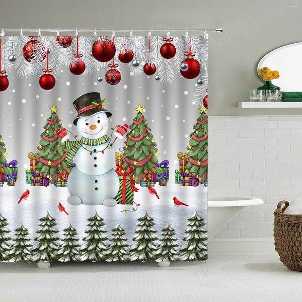 Chuveiro cortinas cortina de natal inverno boneco de neve floco de neve árvore vermelho caminhão sino pássaro bola colorida decoração do banheiro