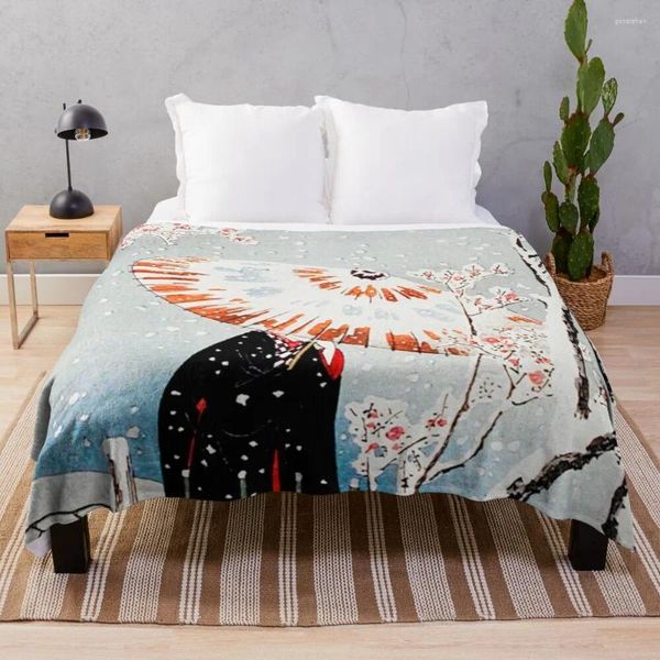 Cobertores Árvore de ameixa na neve anti-pilling flanela grande manta de cama asiática