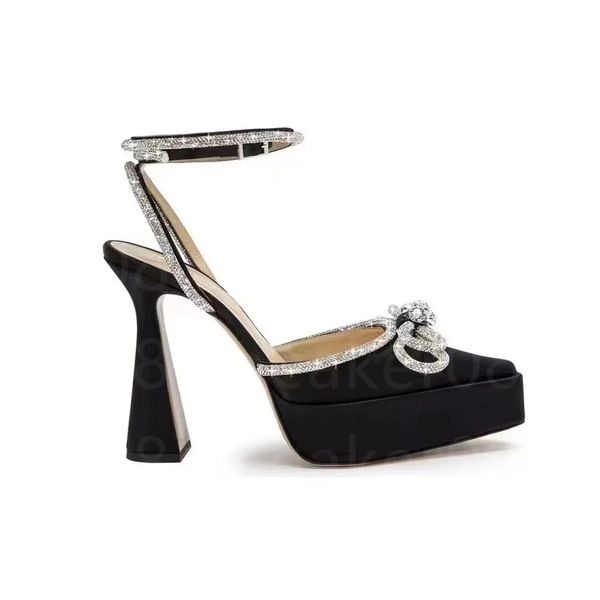 Scarpe da sera da donna firmate Scarpe con fiocco in raso Mach con plateau Décolleté con cinturino alla caviglia con strass impreziositi da cristalli