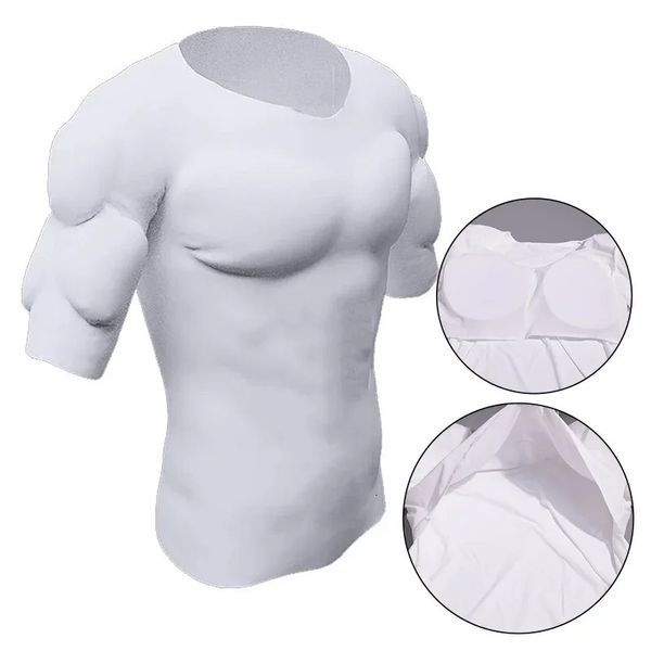 Homem shaper falso músculo peito camiseta cosplay bodysuit elástico falso ombros acolchoado roupa interior esporte compressão t-shirts sutiã 240327