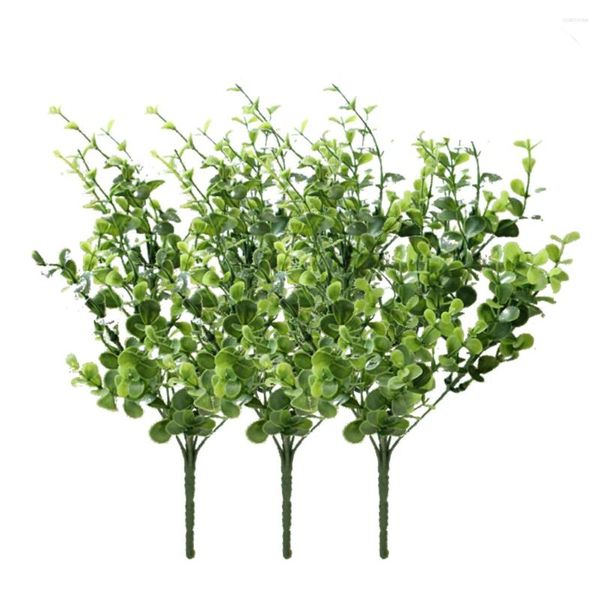 Flores decorativas 10 cachos de planta de eucalipto artificial plástico plantas verdes falsas arbustos realistas para decoração de casamento no pátio (verde)