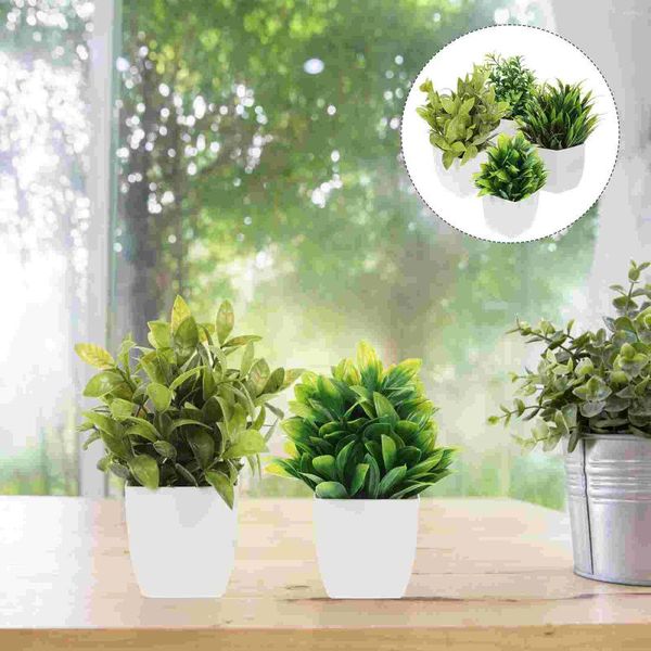 Dekorative Blumen 4 Stück Pflanze Künstliche Topfpflanzen Dekor Faux Indoor Sukkulente Fake Desktop Verzierungen Mini Bonsai Büro