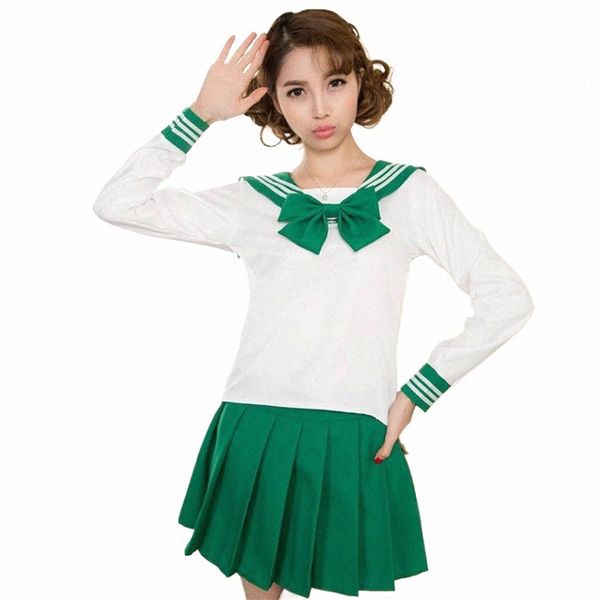 Schuluniform für Mädchen Anime Cosplay Sailor Uniform 7 Farben japanischen Stil JK koreanische Tops + Krawatte + Rock Navy Studenten Cheerleader 89Qw #