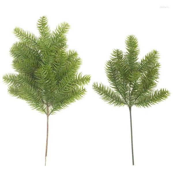 Flores decorativas 50cm planta artificial folhas de pinheiro ramos agulhas hastes verdes arranjo de flores guirlanda de natal decoração de férias