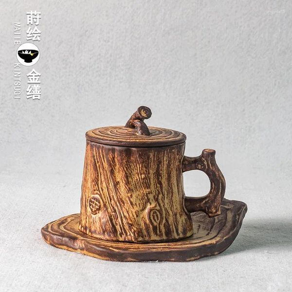 Tassen, kreative handgemachte Kaffeetasse aus grober Keramik, japanische Vintage-Kunstzeichnung