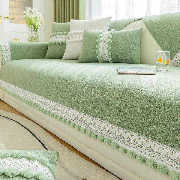 Coprisedie Verde Moderno Divano Cuscino Palla Peluche Nappe Asciugamano in ciniglia Copridivano Federa Quattro Stagioni Soggiorno Decor Fodera