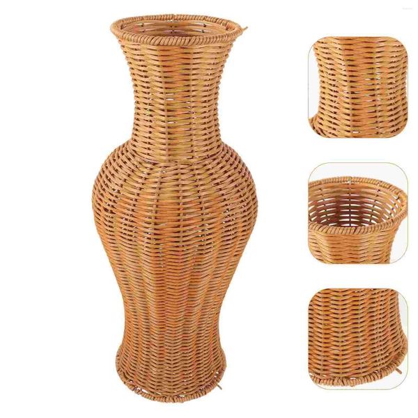 Vasos Rattan Vaso Tecido Flor Retro Decoração Cesta Artificial Suporte Decorativo Plástico Planta Escritório Hamper