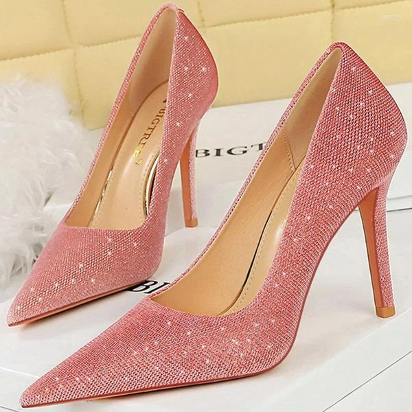 Kleid Schuhe Frauen Mode 10 cm 7 cm High Heels Party Pumps Hochzeit Prom Spitzschuh Mitte Niedrig Dame Blau rosa Grün Kristall Bling