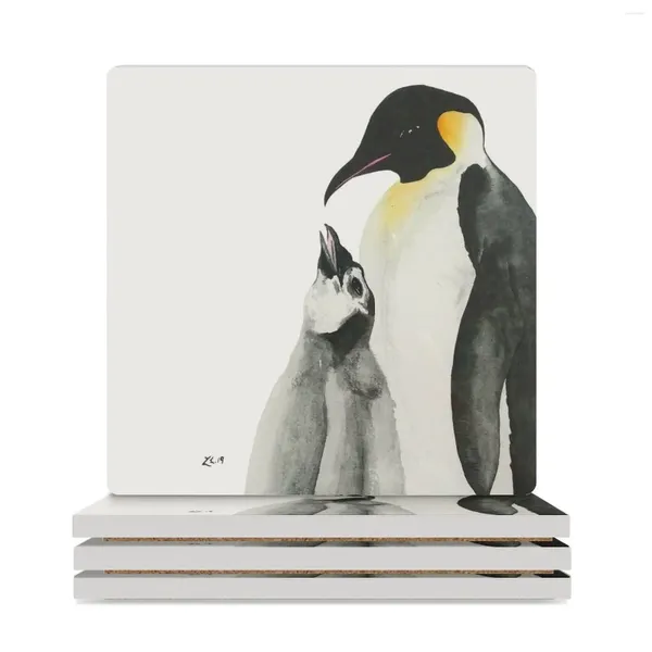 Tapetes de mesa aquarela pinguins porta-copos de cerâmica (quadrado) decoração e acessórios bebidas de chá de natal