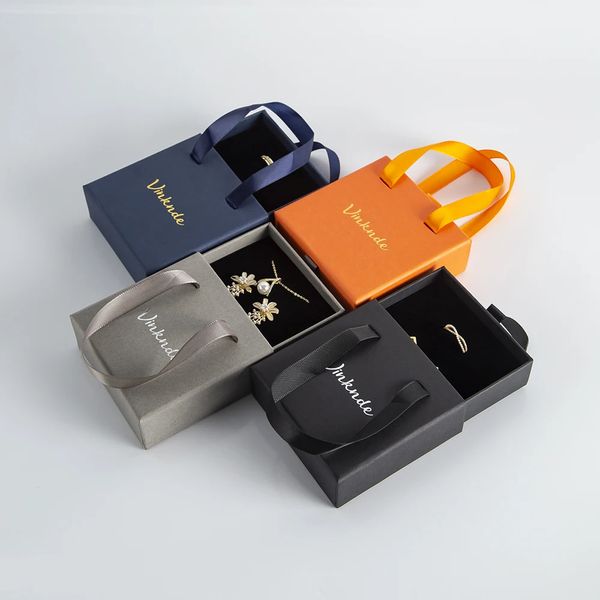 Scatola per cassetti di carta da 100 pack scatola di gioielli personalizzati con manico a nastro di imballaggio personalizzato Cardboard 240318