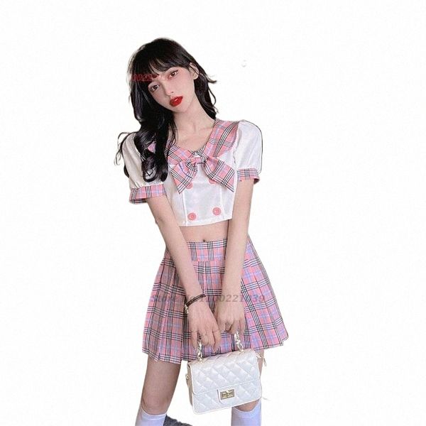 2024 menina quente jk uniforme diário conjunto de duas peças japonês coreano estilo faculdade escola terno blusa + cintura alta saia quadril conjunto x3ZO #