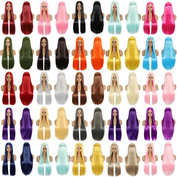 Wigs Boymia 24 Colours 80 см в длину прямой косплей -парики красные розовые фиолетовые черные аксессуары для волос Синтетический парик для женщин для женщин