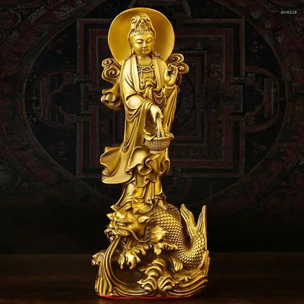 Figurine decorative Drago di rame Guanyin Ornamenti Stand Bodhisattva Statua Home Soggiorno Desktop Buddha Decor