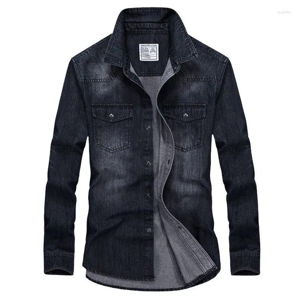 Camisas casuais masculinas camisa de manga comprida cor sólida multi bolso algodão botão camiseta cardigan negócios