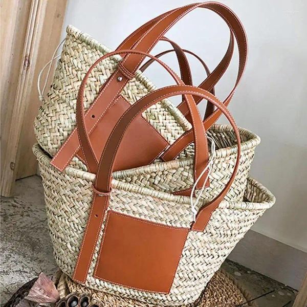 Saco 2024 casual rattan grande capacidade tote bolsas femininas marcas designer de vime tecido senhora sacos mão verão praia palha cesta