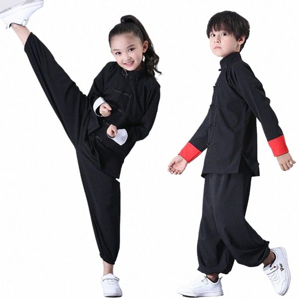 Neue Jungen Mädchen Kampfkunst Praxis Kleidung Chinesischen Kung Fu Tai Chi Lg Hülse Bühne Leistung Kostüm Top + Hosen set D5TX #