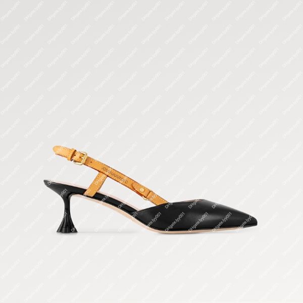 Explosion NOVO feminino 1ACBIX Blossom Slingback Pump Strap sola de couro de vaca natural sola preta macia napa pele de cordeiro sandálias salto gatinho baixo dourado